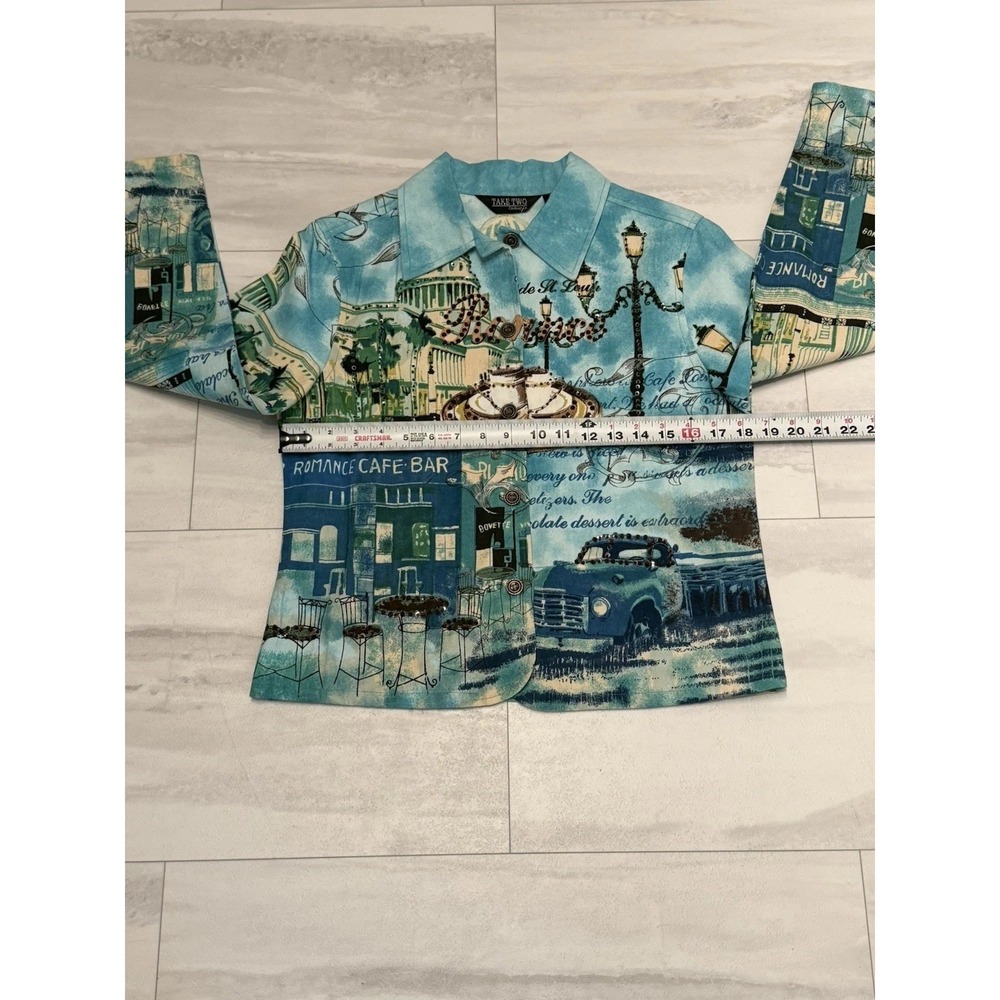 Take Two Clothing PS Paris Cafe Art To Wear AOP Jacket Sequence Beaded NWOT - Picture 6 of 7
